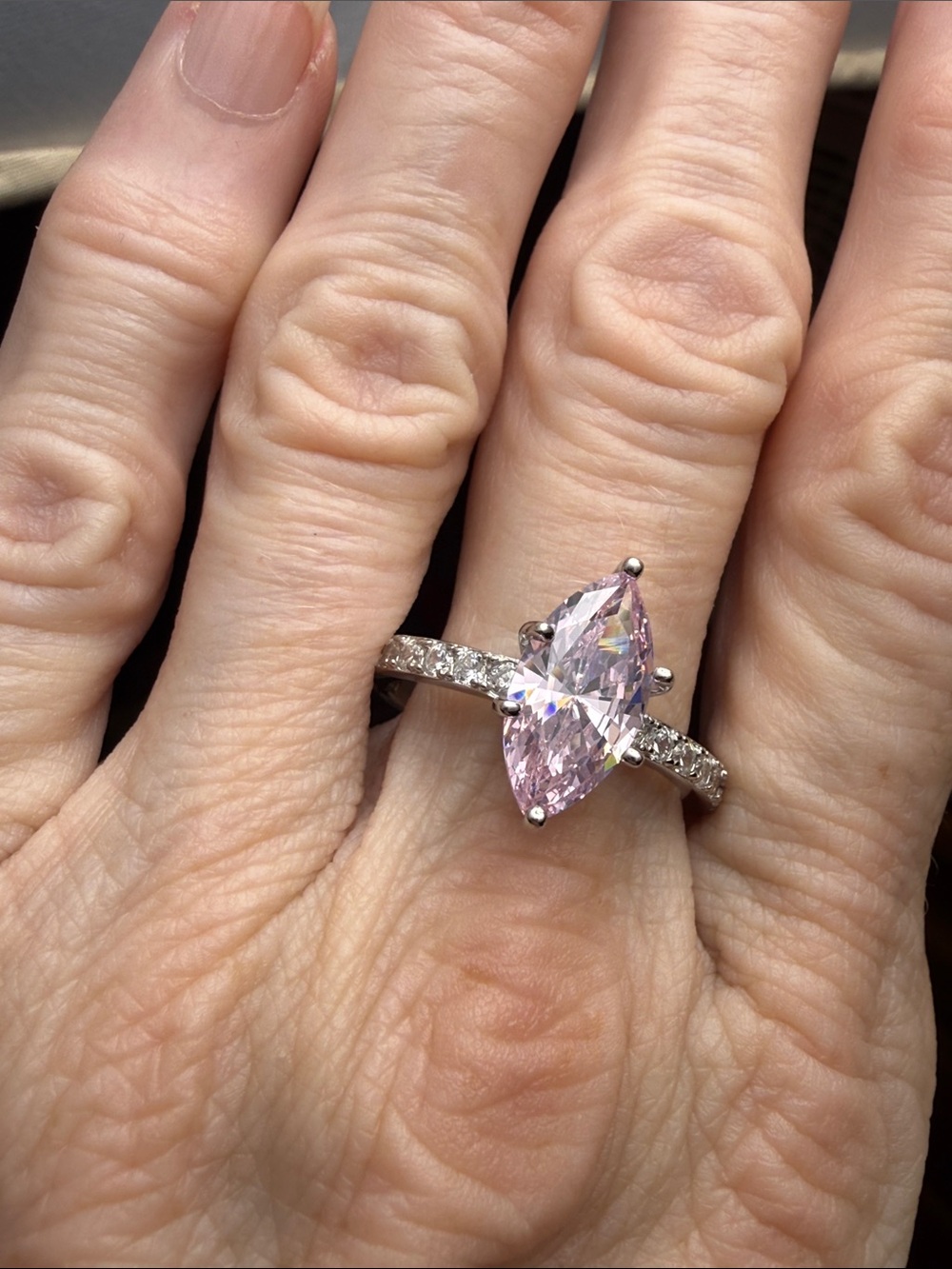 3CT PINK SAPPHIRE Marquise cut MOISSANITE DIAMONDS 925 Sterling Silver Ring NEW - Picture 13 of 16